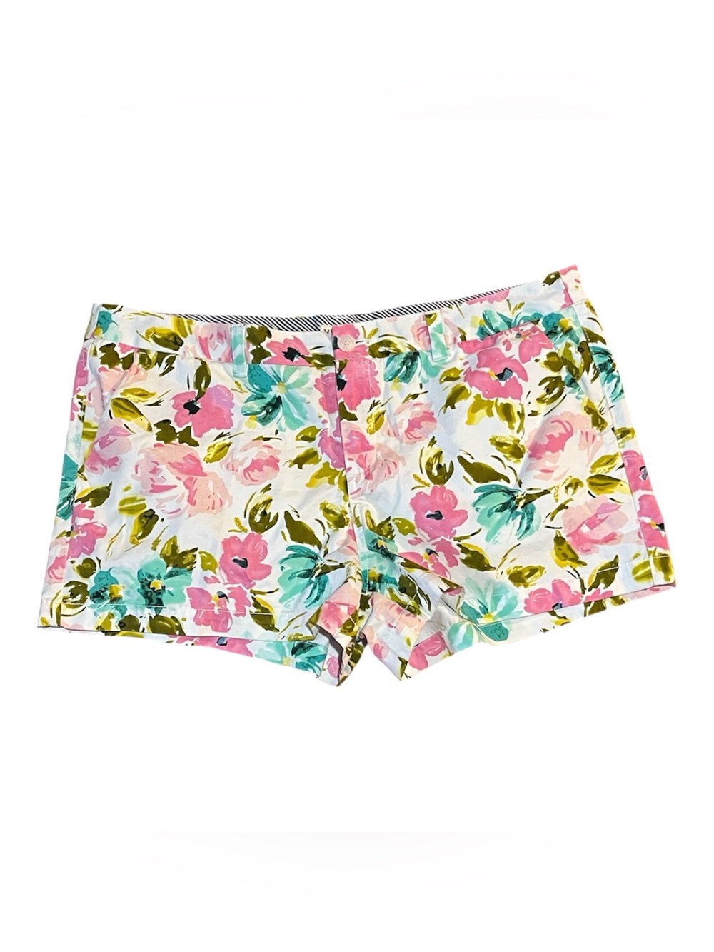 Merona Floral Cotton-Blend Shorts in Pink, Teal & Green